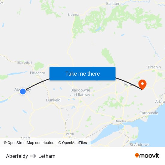 Aberfeldy to Letham map