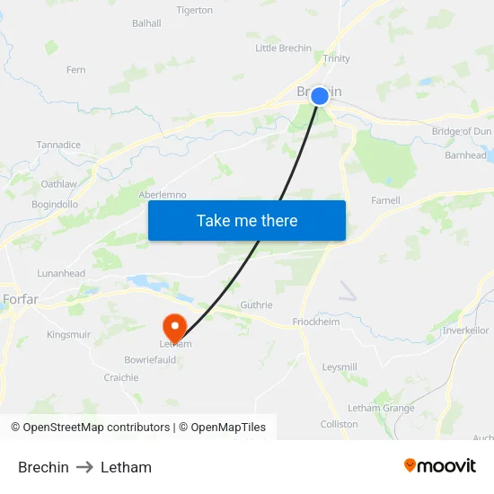 Brechin to Letham map