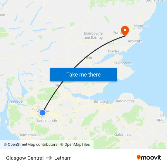 Glasgow Central to Letham map