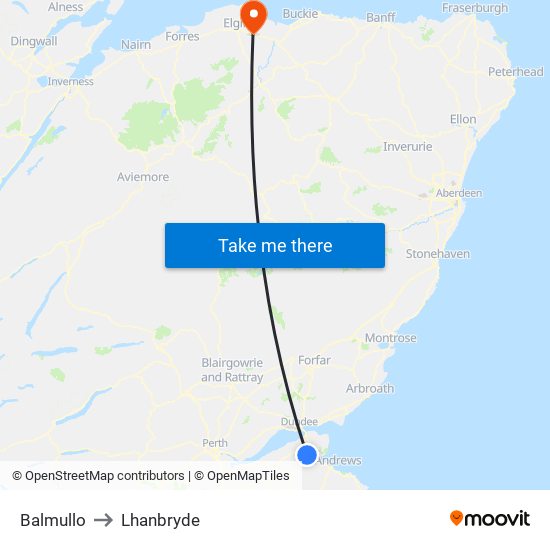 Balmullo to Lhanbryde map