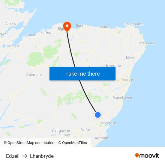 Edzell to Lhanbryde map