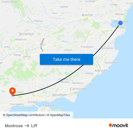 Montrose to Liff map