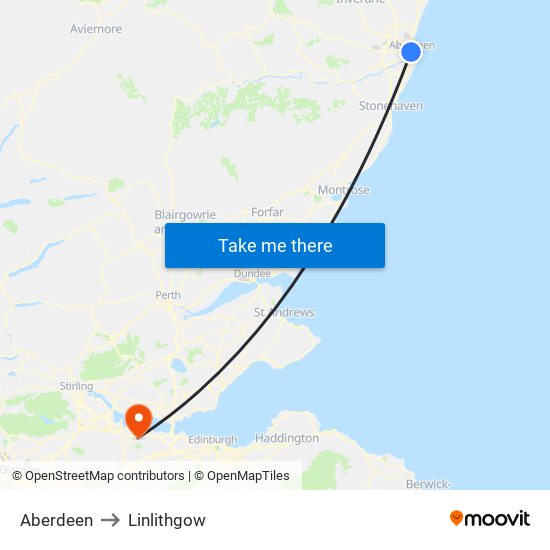 Aberdeen to Linlithgow map