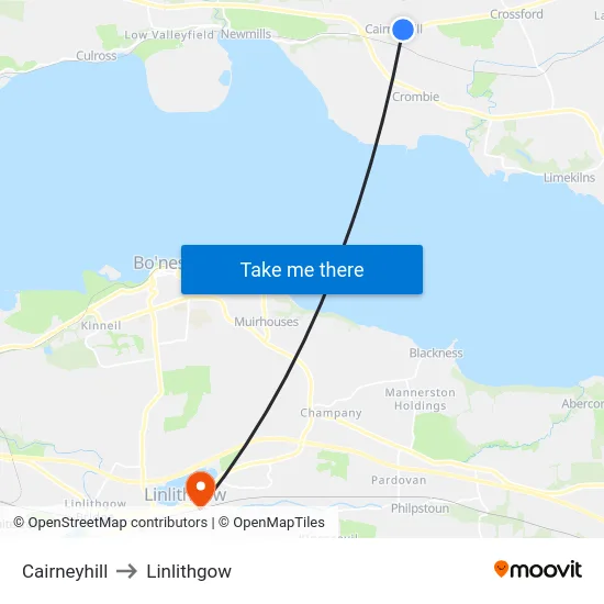 Cairneyhill to Linlithgow map