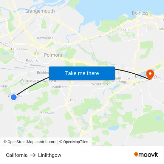 California to Linlithgow map