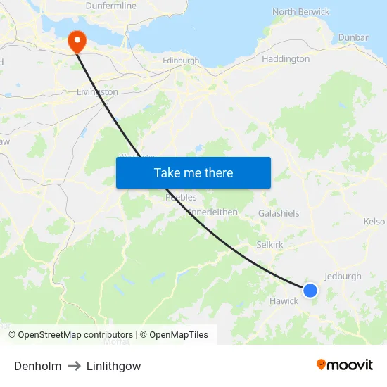 Denholm to Linlithgow map