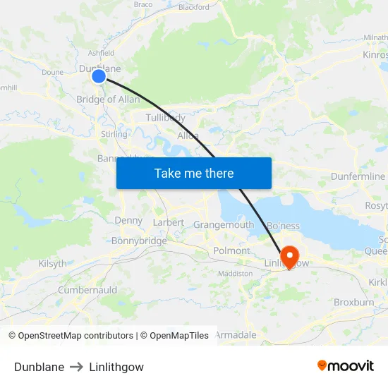 Dunblane to Linlithgow map