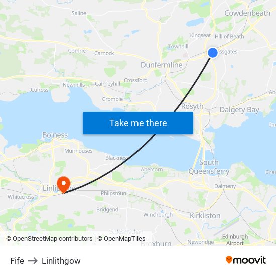 Fife to Linlithgow map