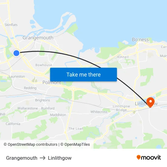 Grangemouth to Linlithgow map