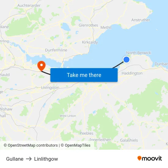 Gullane to Linlithgow map
