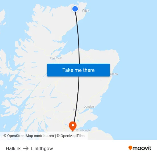 Halkirk to Linlithgow map