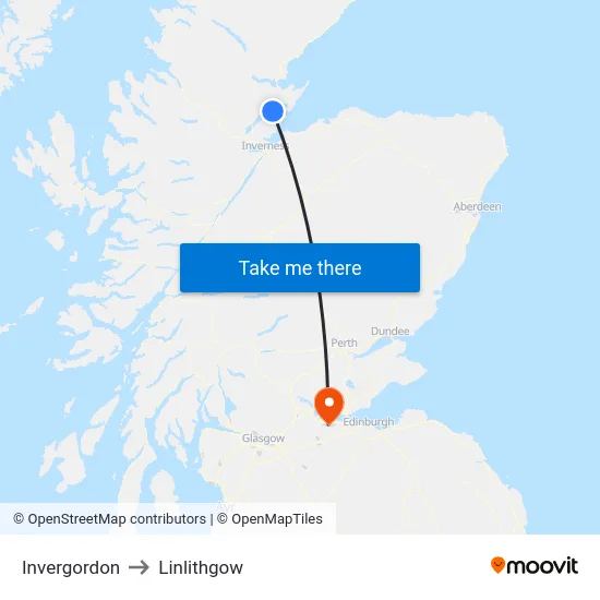 Invergordon to Linlithgow map