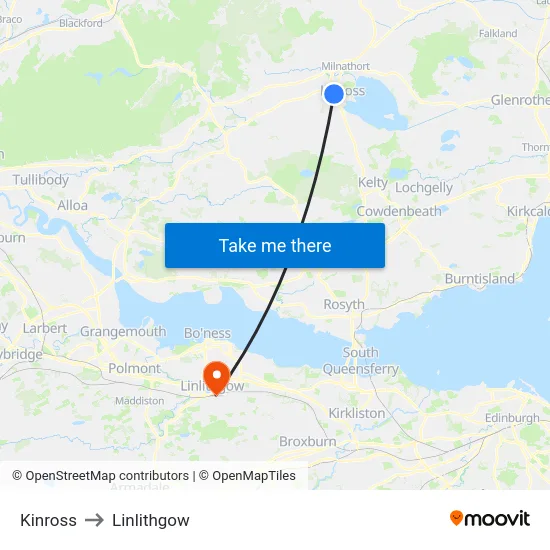 Kinross to Linlithgow map