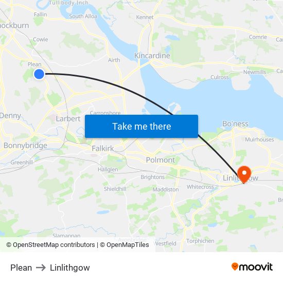 Plean to Linlithgow map