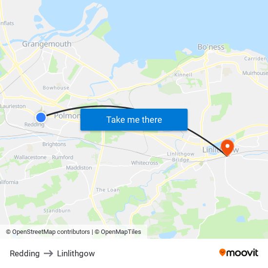 Redding to Linlithgow map