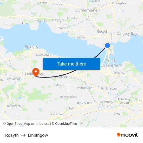 Rosyth to Linlithgow map