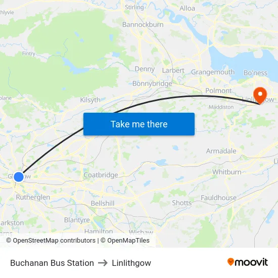 Buchanan Bus Station to Linlithgow map