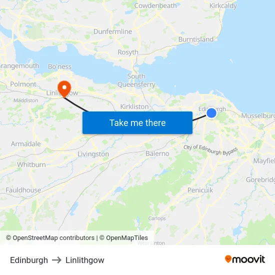 Edinburgh to Linlithgow map