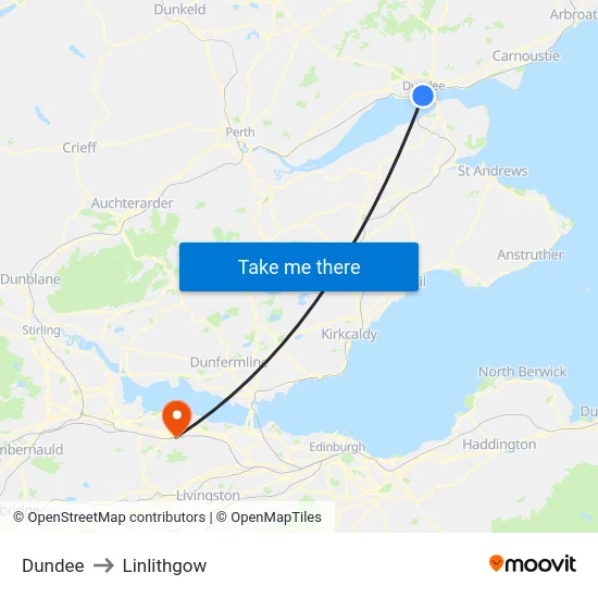 Dundee to Linlithgow map
