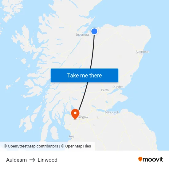 Auldearn to Linwood map