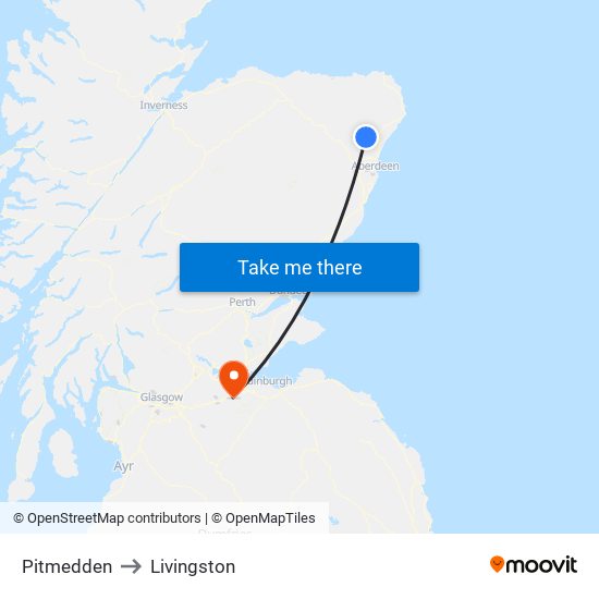 Pitmedden to Livingston map