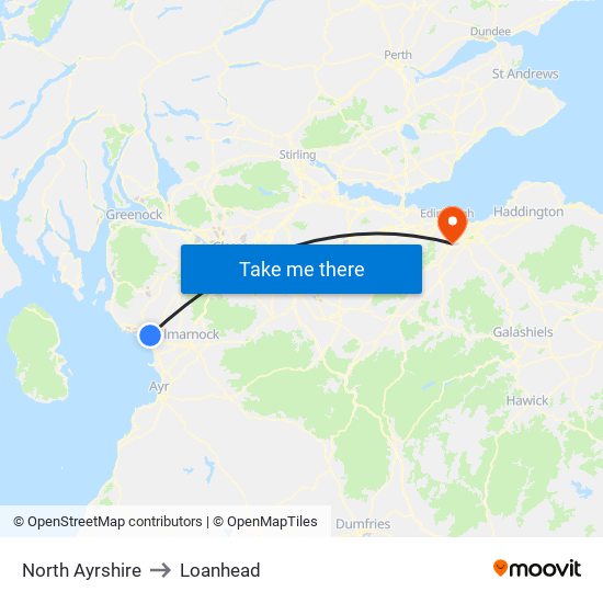 North Ayrshire to Loanhead map