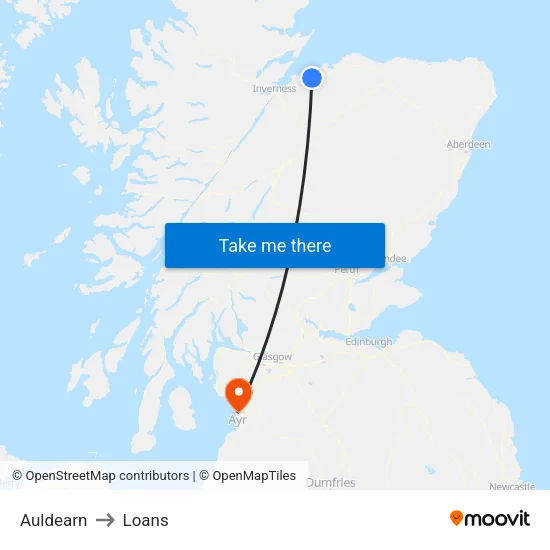 Auldearn to Loans map