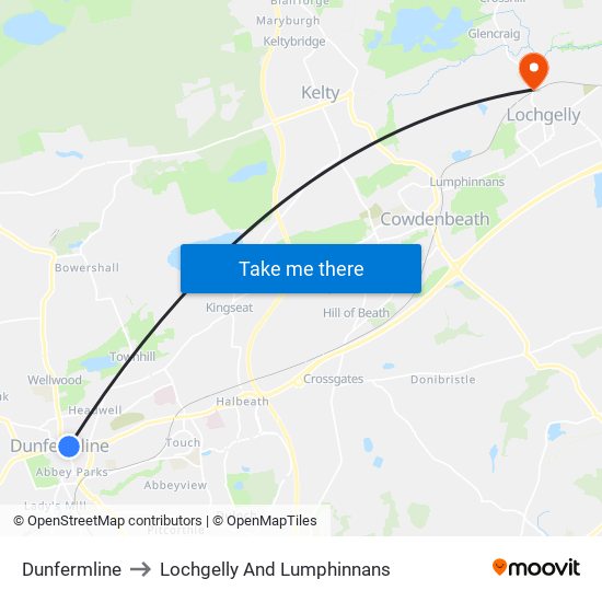 Dunfermline to Lochgelly And Lumphinnans map