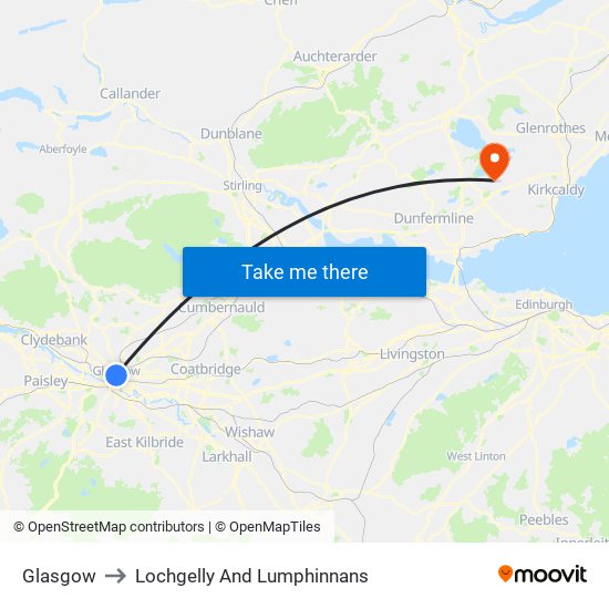 Glasgow to Lochgelly And Lumphinnans map