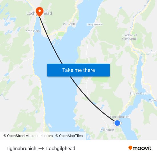 Tighnabruaich to Lochgilphead map