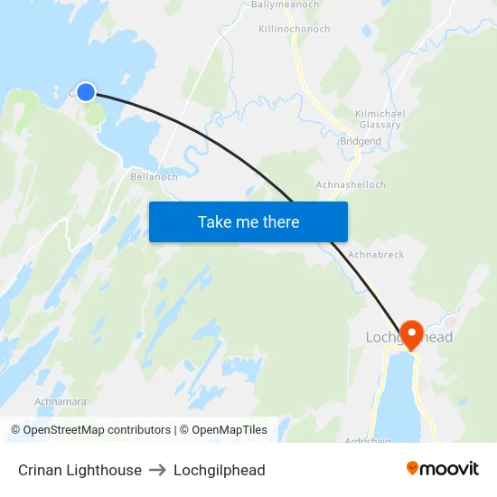 Crinan Lighthouse to Lochgilphead map