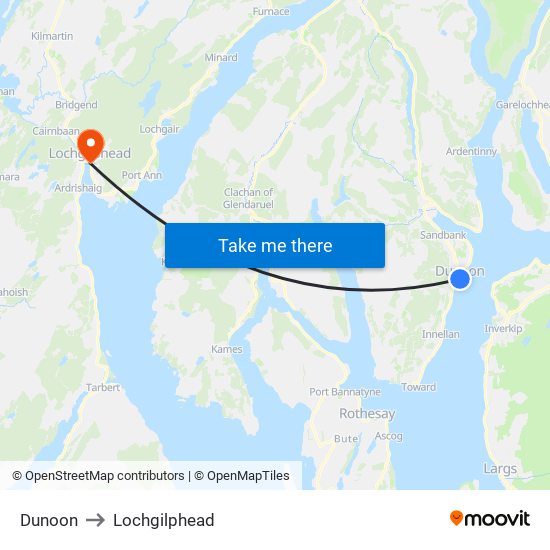 Dunoon to Lochgilphead map