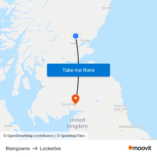 Blairgowrie to Lockerbie map