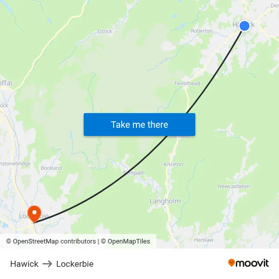 Hawick to Lockerbie map