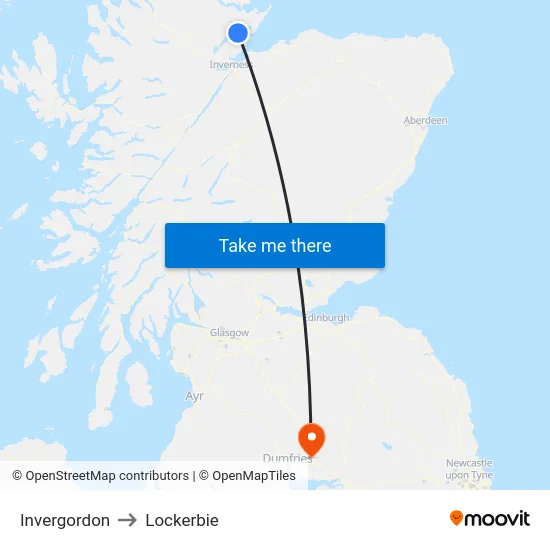 Invergordon to Lockerbie map