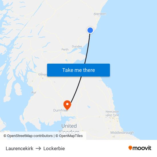 Laurencekirk to Lockerbie map