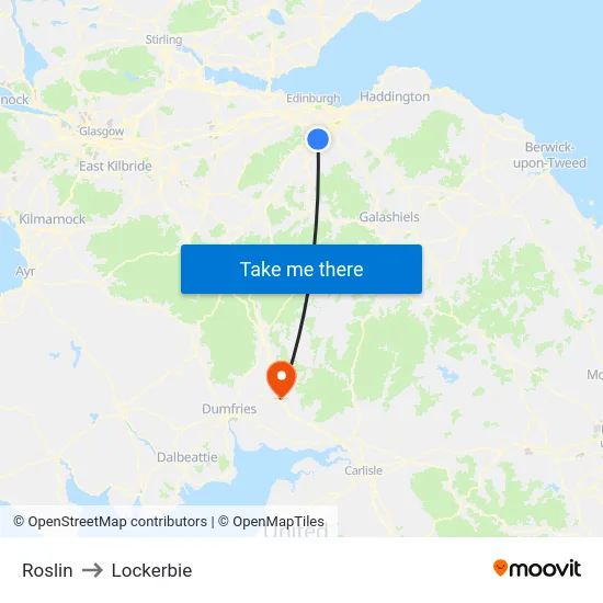 Roslin to Lockerbie map