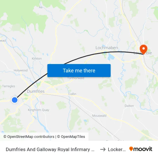 Dumfries And Galloway Royal Infirmary Helipad to Lockerbie map