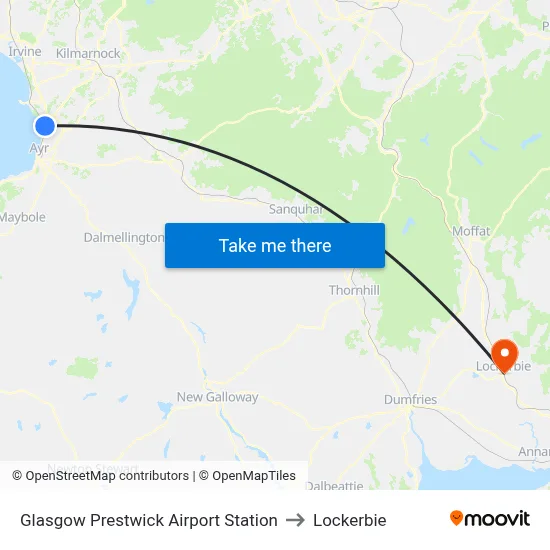 Glasgow Prestwick Airport Station to Lockerbie map