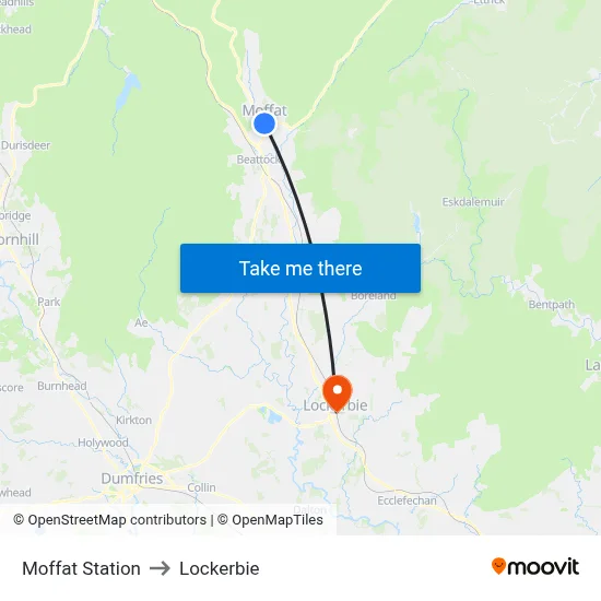 Moffat Station to Lockerbie map