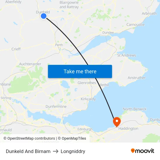 Dunkeld And Birnam to Longniddry map