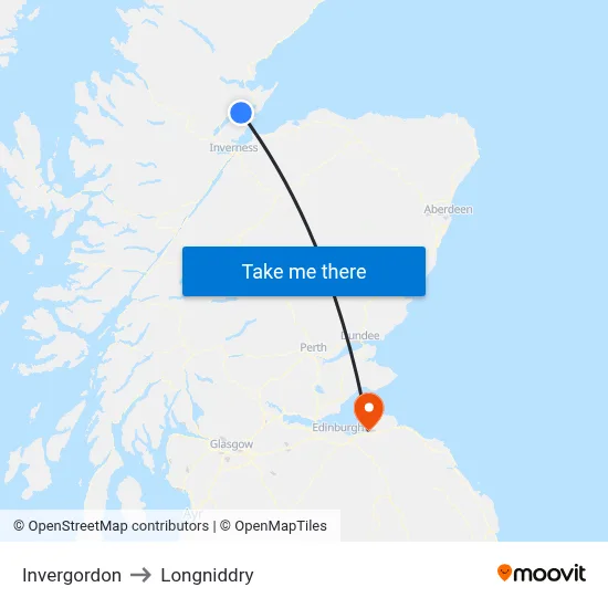 Invergordon to Longniddry map
