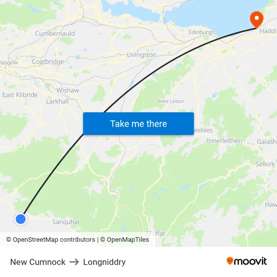 New Cumnock to Longniddry map