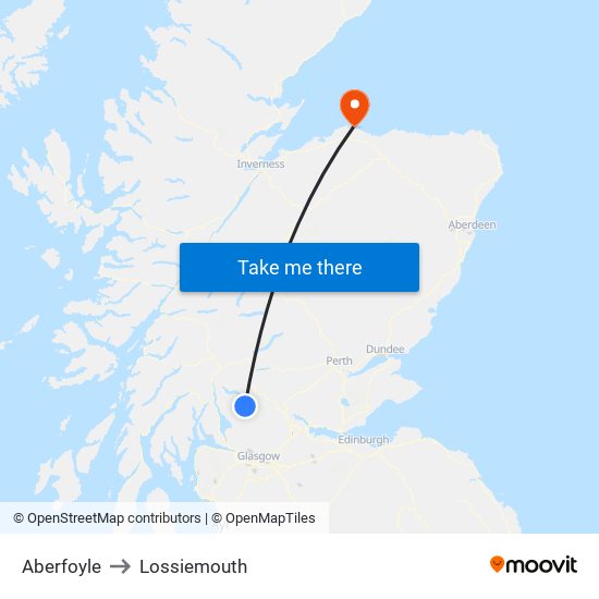 Aberfoyle to Lossiemouth map