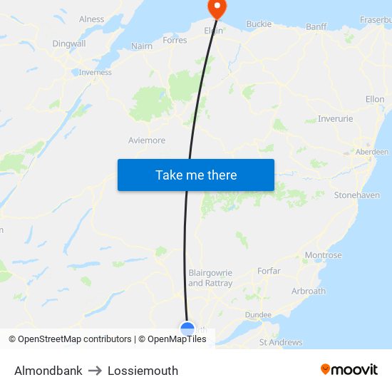 Almondbank to Lossiemouth map