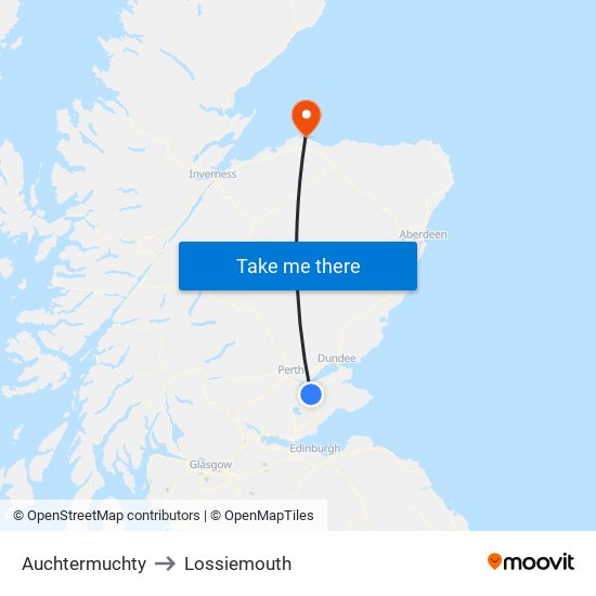 Auchtermuchty to Lossiemouth map
