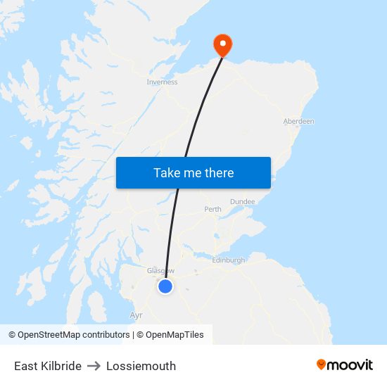 East Kilbride to Lossiemouth map