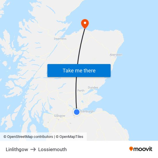 Linlithgow to Lossiemouth map