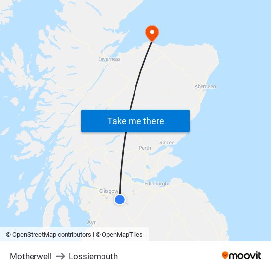 Motherwell to Lossiemouth map