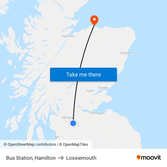 Bus Station, Hamilton to Lossiemouth map